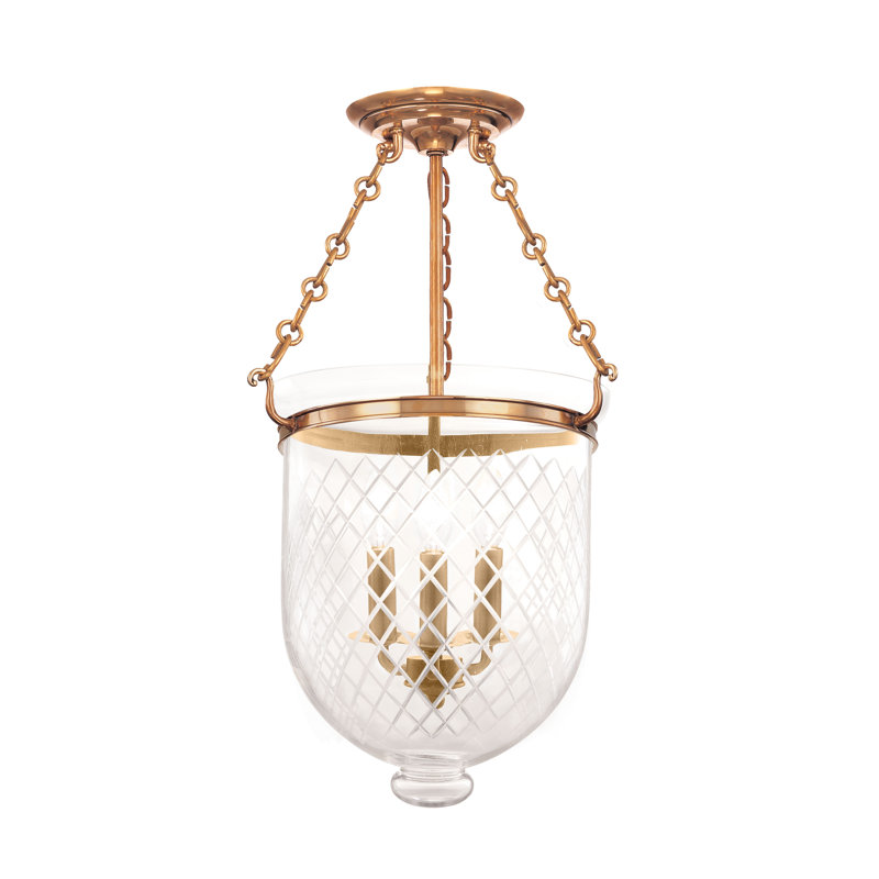 Hampton 3 - Light Semi Flush Mount, Star Cut, Aged Brass