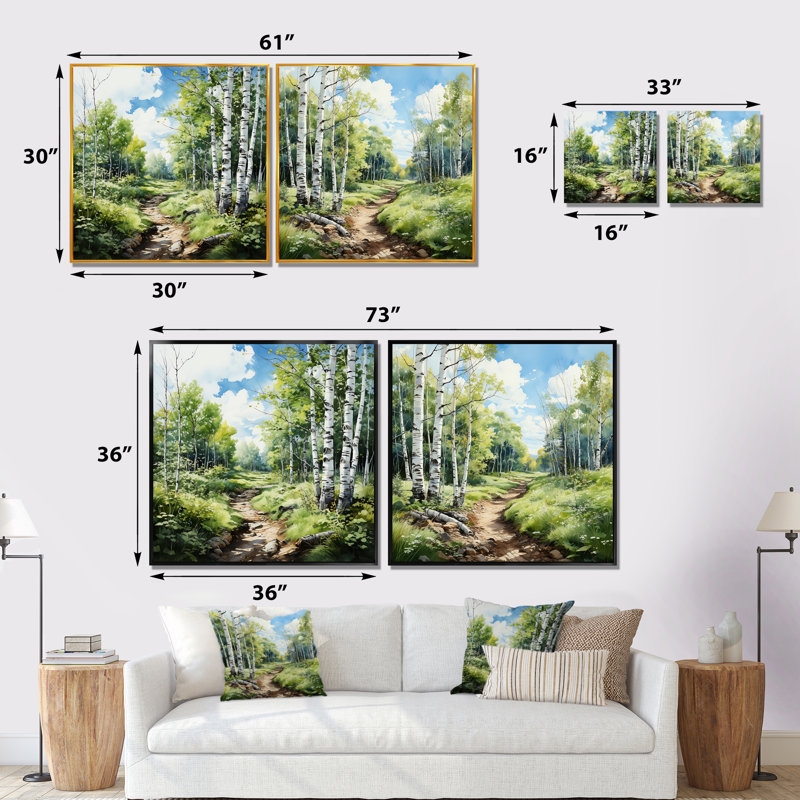Birch Woods Silent Woods - Ensemble de 2 boules carrées, Cadre flottant noir, H 16 po x l 33 po