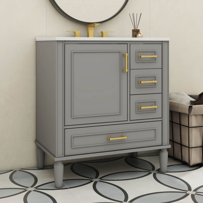 Meuble-lavabo de 30 pouces avec tiroir intégré à tiroir profond et tiroir standard