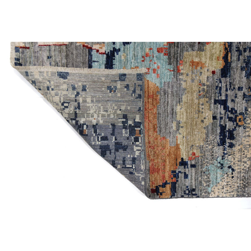 High-Quality Hand-Knotted Grey And Red Area Rug