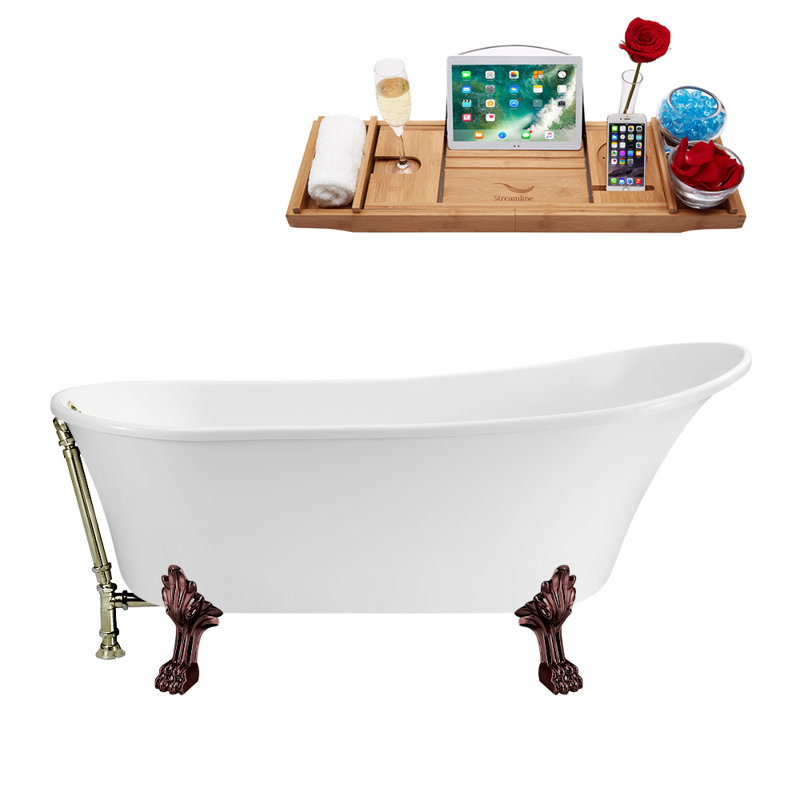 66.9'' x 31.5'' Soaking Acrylic Bathtub, Matte Black, Matte Pink
