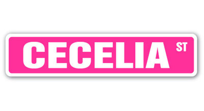 Cecelia Street Sign Heavy Duty Plastic 4" X 18"