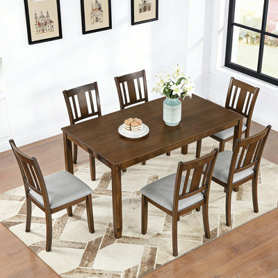 Modern 7-Piece Dining Table Set with 6 Upholstered Chairs, Wooden  Rectangular Dining Table Set for 6 with Chairs, for Dining Room, Kitchen, Restauran