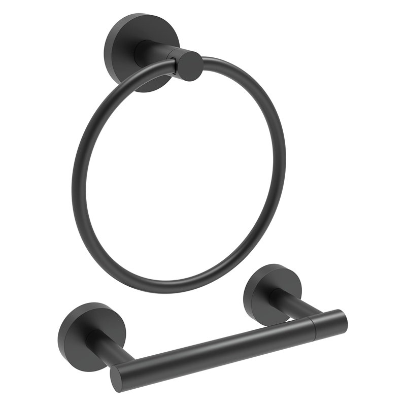 2-Piece Bath Hardware Set With Towel Ring Toilet Paper Holder Bathroom Towel Holder Set Accessories In, Matte Black