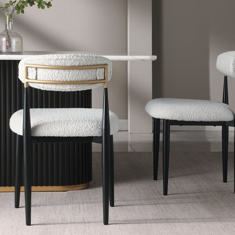50cm H Boucle Upholstered Metal Side Chair, White Boucle