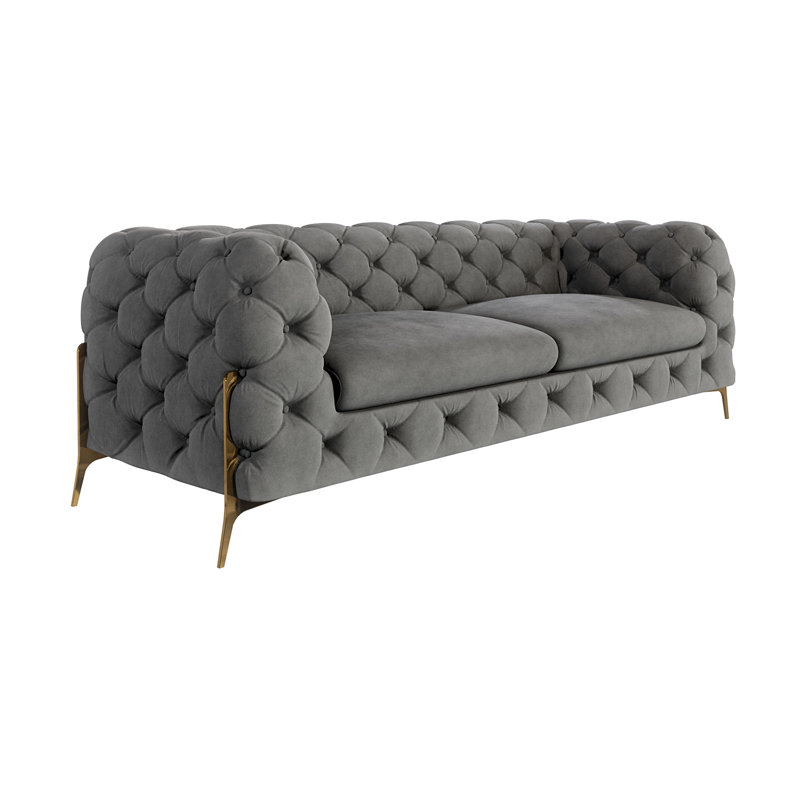 Chesterfield Sofa Atoka with Gold Metal Legs, Grey, 3
