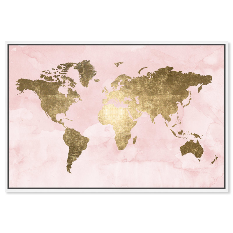 Cartes et drapeaux «Blush and Gold Mapamundi World Cartes» par Oliver Gal - impression d'art graphique, H 30 po x l 20 po