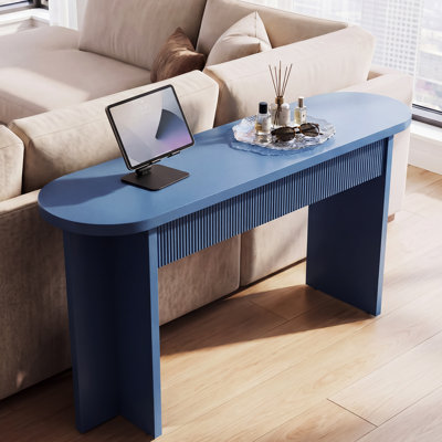 OMCHOM 55" Fluted Console Table with 2 Storage Drawers, Modern Narrow Entryway Table, Curved Edge Hallway Sofa Accent Table for Foyer, Living Room, Bedroom