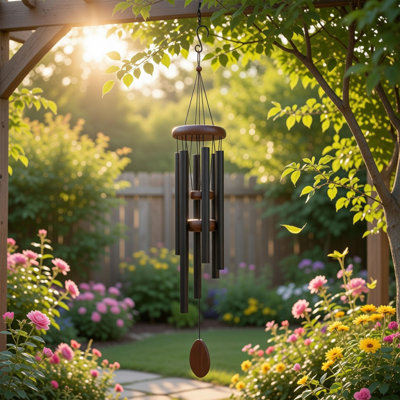 Carillon de 37 po en aluminium, carillons suspendus pour porche de patio extérieur, noir