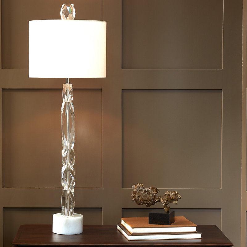 Facette Lamp W/Marble Base, White