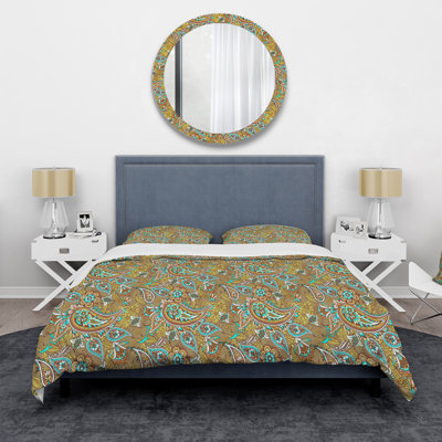Indian Turquoise And Green Paisley I - Bohemian Duvet Cover Set - Microfiber Polyester