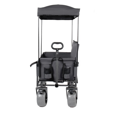 3-in-1 Collapsible Steel Wagon with Convertible Bench Seat, Gray