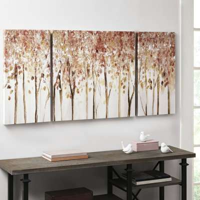 Autumn Forest Textured Canvas - 3 Piece, Home Decoration Item, Handmade Texturing, 27"X27" & 13.5"X27", Red Dazzling, , Canvas, Gel Wall Art Design, 3, Decoration, Hand-Painted Texture, Center