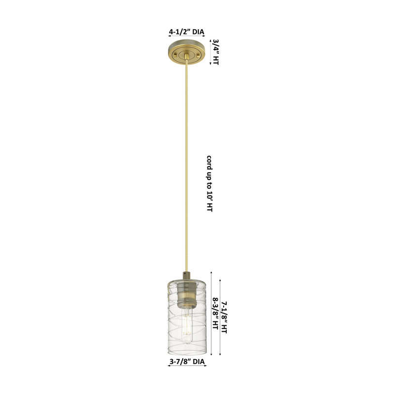 Luminaire suspendu à cordon 1 lumière Crown Point, Laiton brossé, Mercure, H 8,38 po x l 4,5 po x P 4,5 po