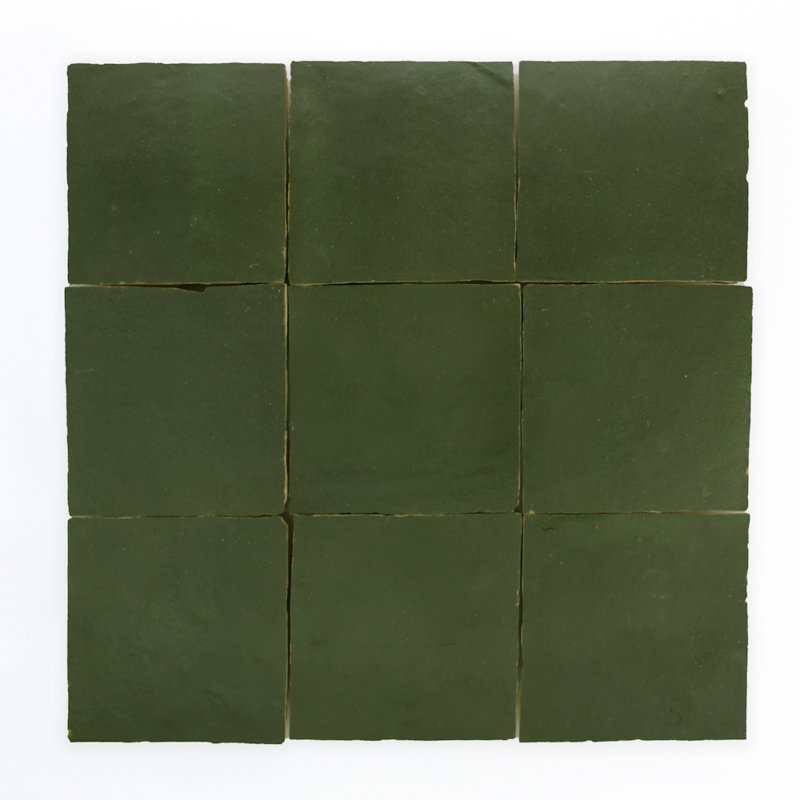 Moroccan Zellige 4" x 4" Ceramic Floor & Wall Tile, Deep Forest