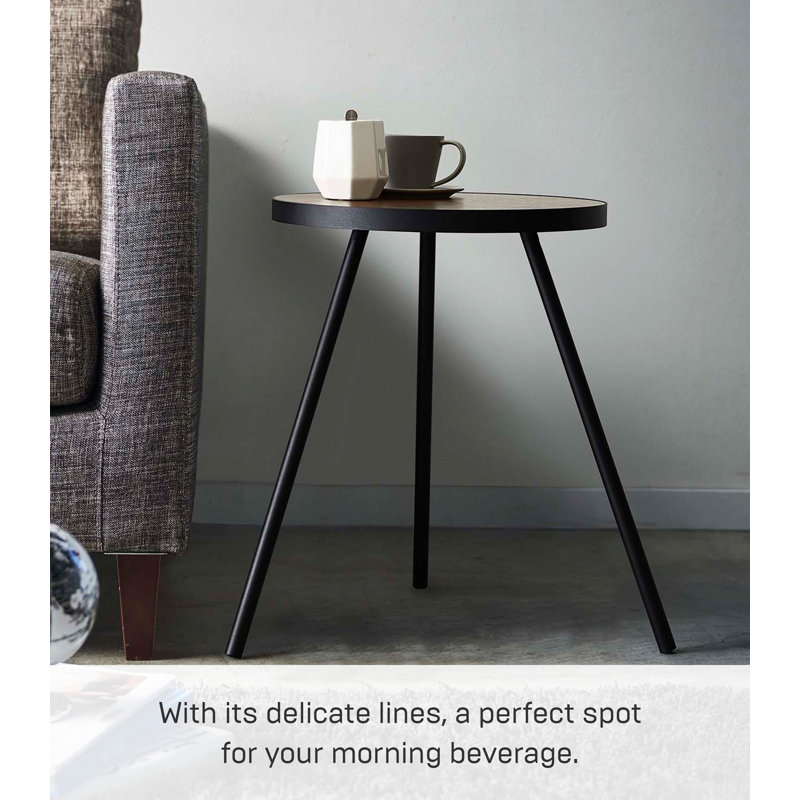 Black Round Wood and Metal Minimalist Side Table
