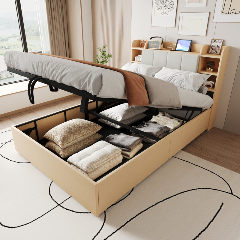 Hydraulic Storage Bed, Brown, European Double (140 x 200 cm)