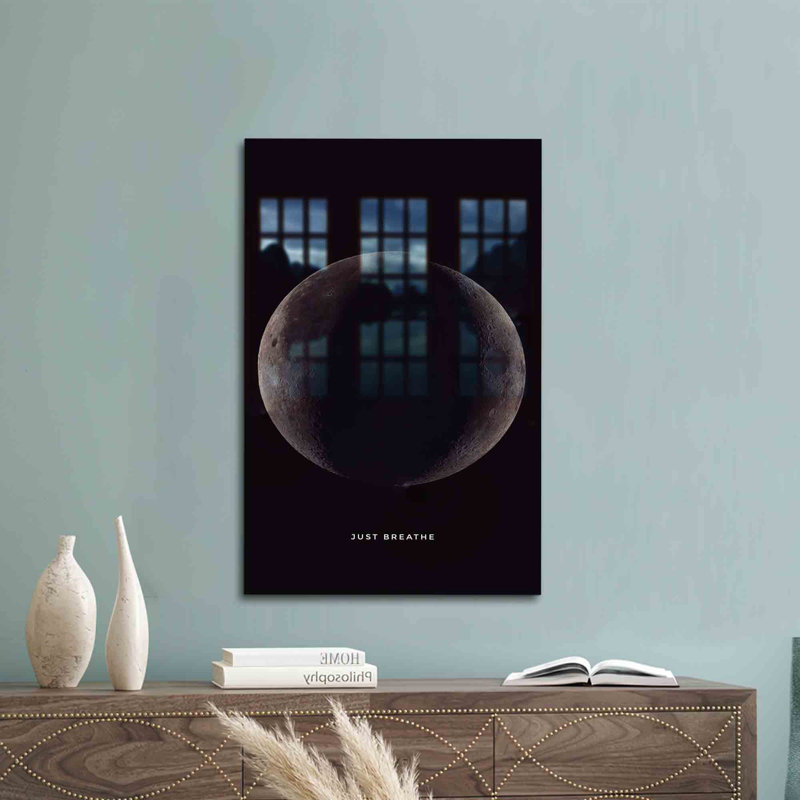 Motivation «Just Breathe Quote on Moon», impression d'art mural en verre pour la maison ou le bureau, H 28,3 po x l 18,1 po