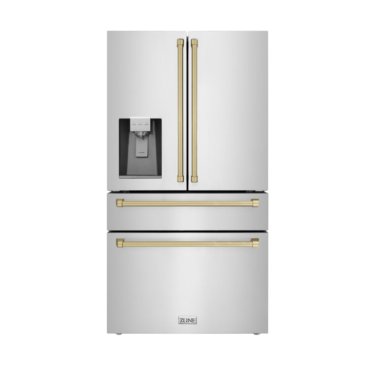 ZLINE Autograph Edition 36" French Door Refrigerator w/ Water and Ice Dispenser in Fingerprint Resistant Stainless Steel Traditional Handles