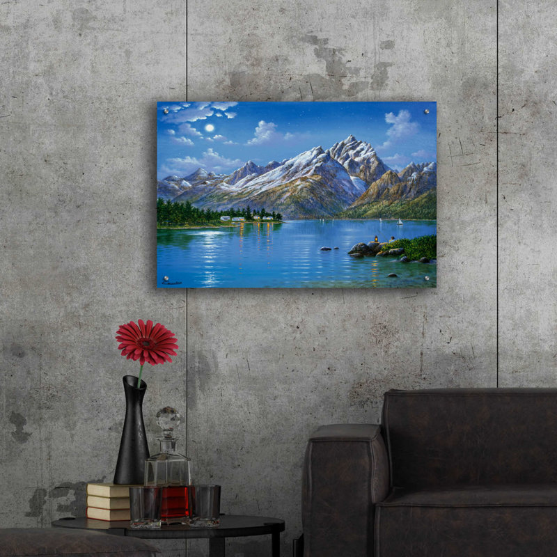 «Grand Tetons» par Eduardo Camoes, art en verre acrylique Wal, H 24 po x l 36 po x P 0,2 po