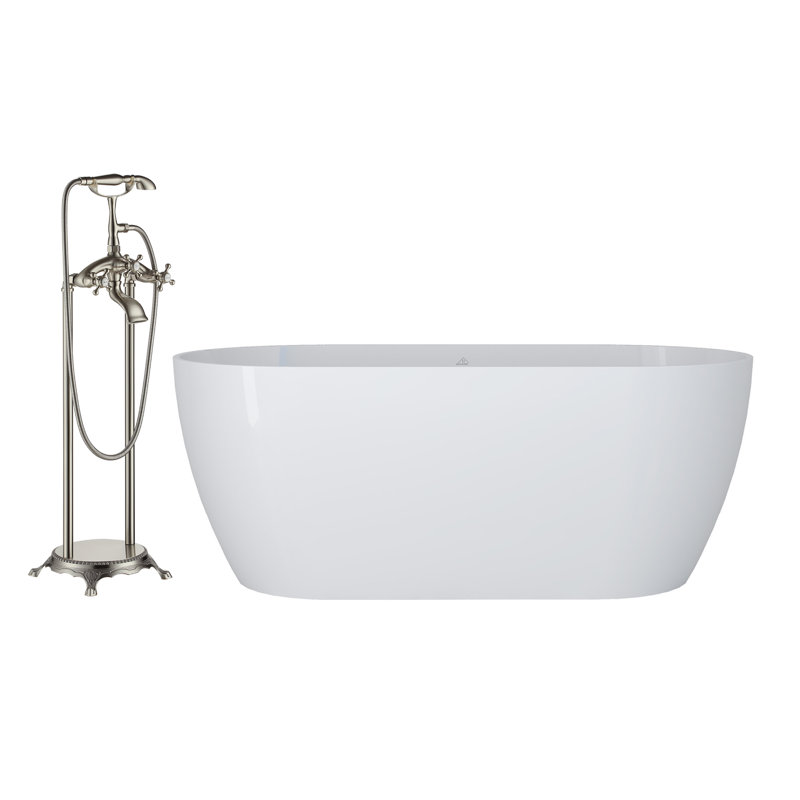 Baignoire de trempage autoportante de 59 po L x 30 po avec robinet, Nickel brossé