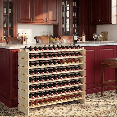 Casier à vin modulaire empilable en bois, tablette de rangement autoportante à 8 niveaux, porte-bouteilles en bois massif