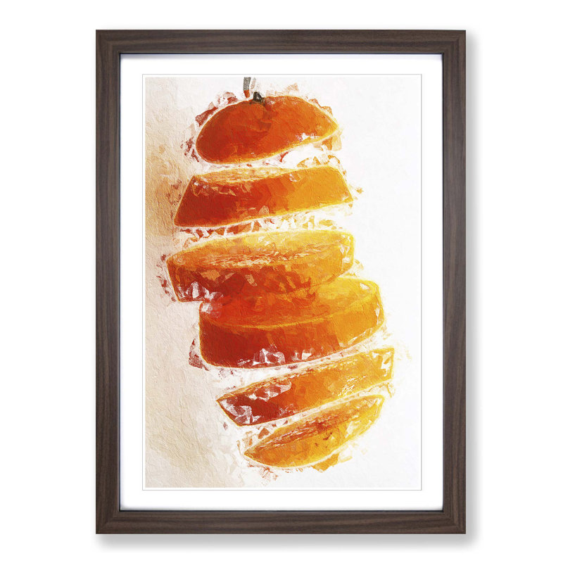 Floating Sliced Orange in Abstract - Picture Frame Painting Print, Walnut Framed, 48cm H x 36cm W x 2cm D
