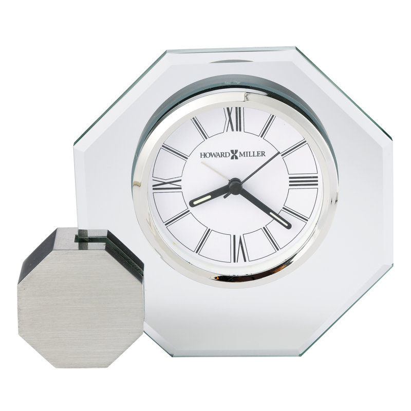 Legend Modern & Contemporary Roman Numeral Crystal Quartz Movement / Crystal Tabletop Clock with Alarm, Solid Brushed Silver