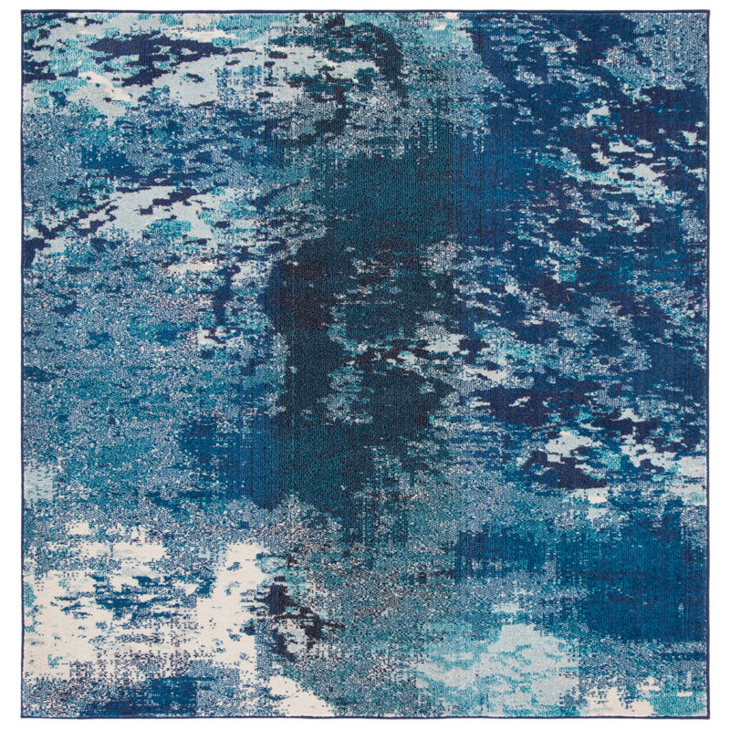 Tapis abstrait Mifflin Performance, Navy/Ivory, Carré 5 pi