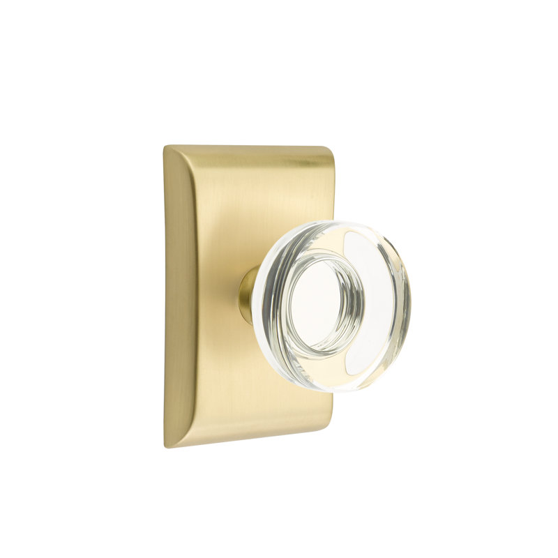 Ensemble de boutons de confidentialité Emtek avec rosette Neos et poignée moderne en verre à disque, Laiton satiné