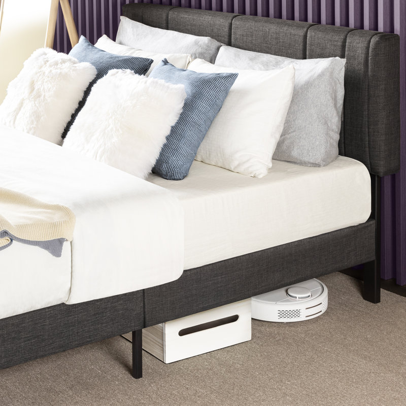 Upholstered Platform Bed with Vertical Channel Tufting, Full, Dark Gray