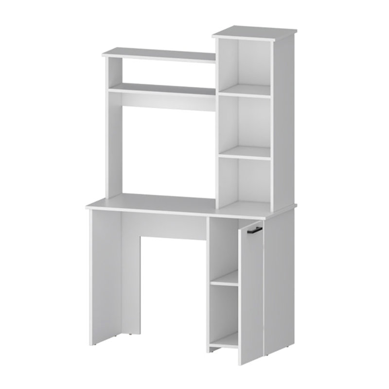 Bureau d'ordinateur noir avec tablettes de rangement à 3 niveaux, Blanc