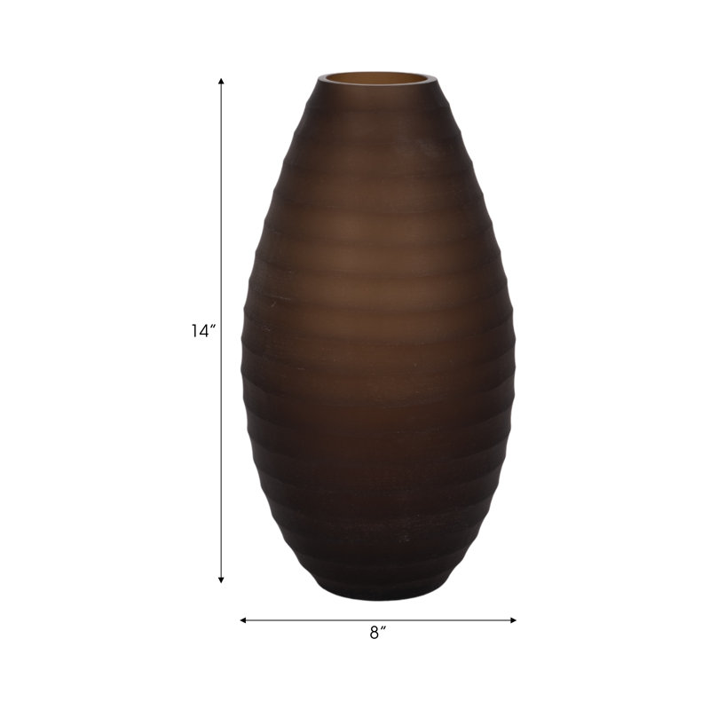Glam Ribbed Glass Vase with Modern Silhouette and Textured Design for Elegant Decorative Accent, 14" H x 8" W x 8" D