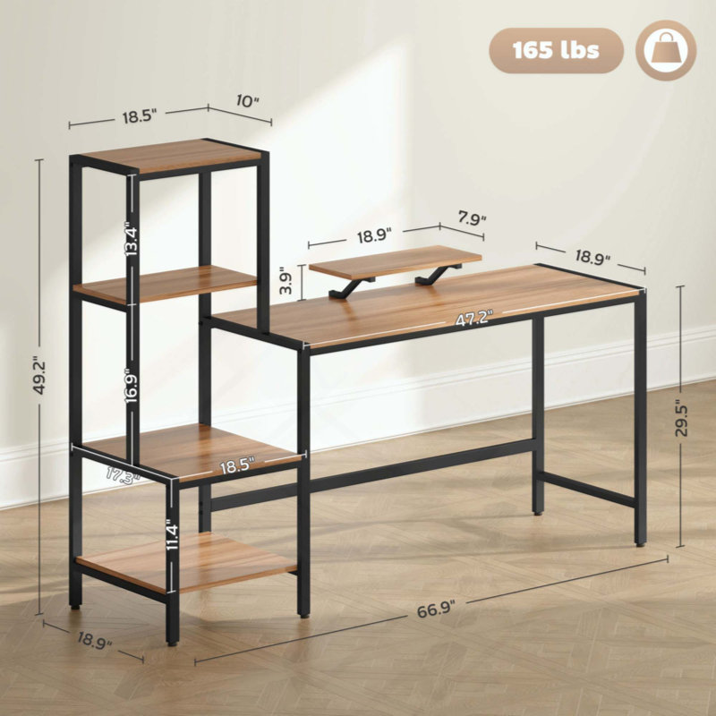 Bureau CPU avec support pour moniteur, bureau d'ordinateur, tablette réversible à 4 niveaux, bureau d'écriture industriel