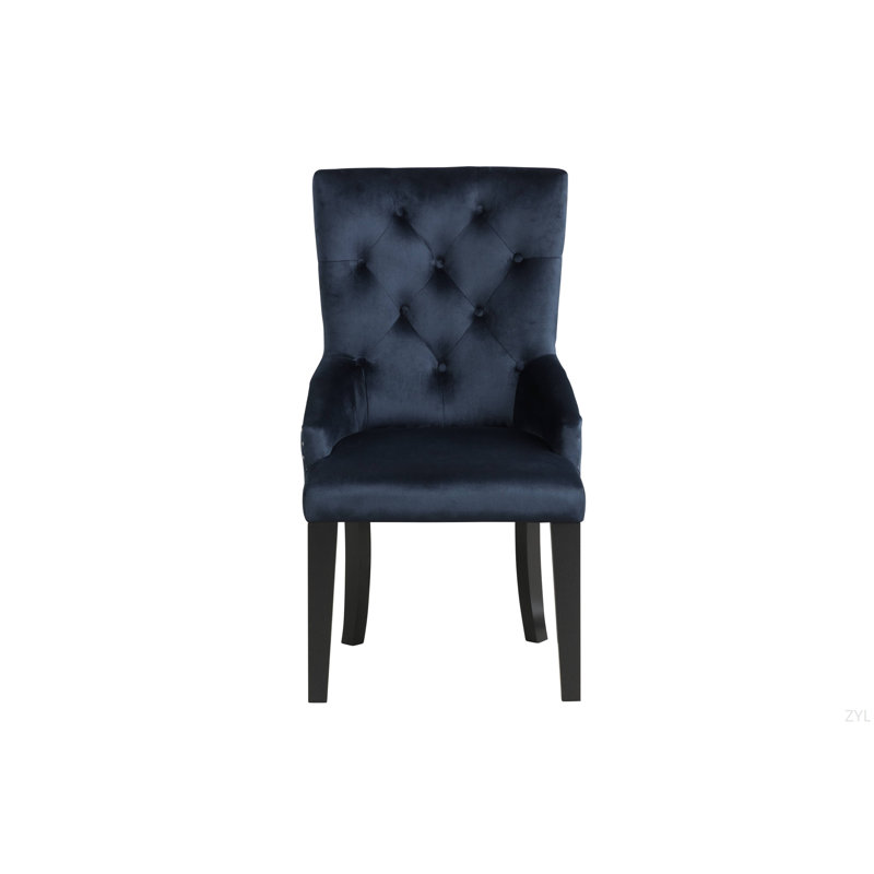 Chaise d'appoint II en velours bleu marine foncé et finition noire