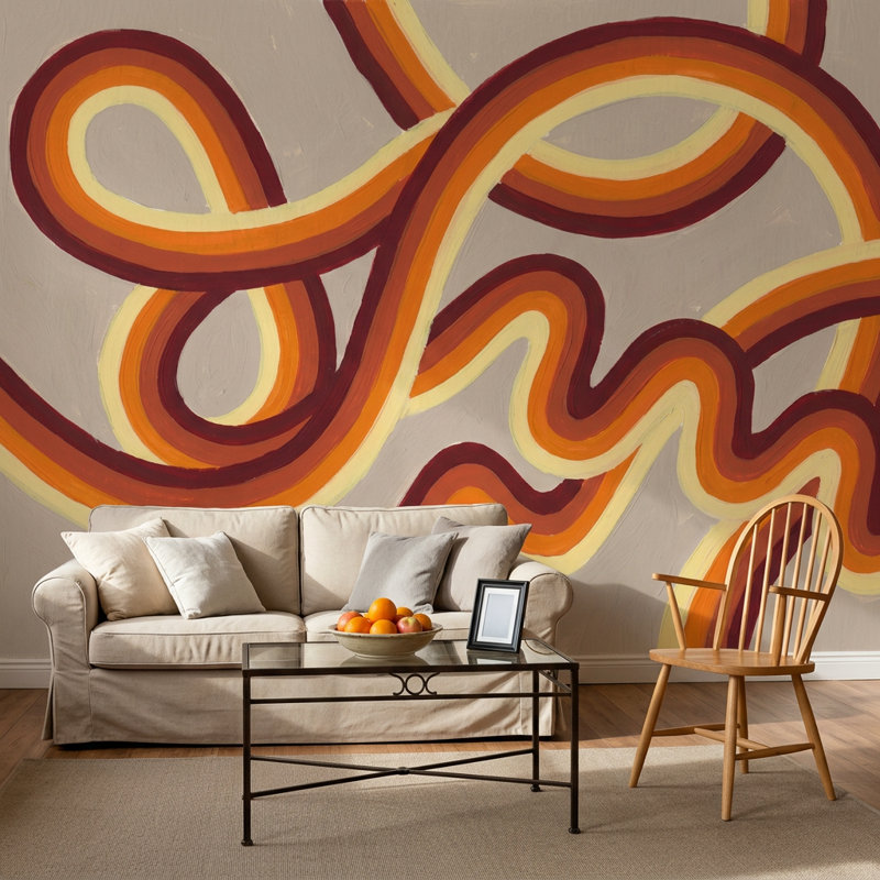 Papier peint moderne Mid Century, 100 po x 96 po, Peler et coller