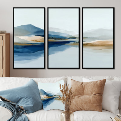 Blue Waves Heights Golden Coastal - Ensemble de décorations murales Vagues
