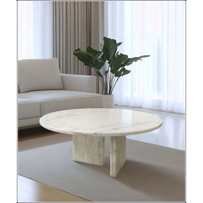 Table basse en marbre, petit accent de salon, pierre véritable, H 12,6 po x L 27,6 po x l 27,6 po, Blanc/naturel