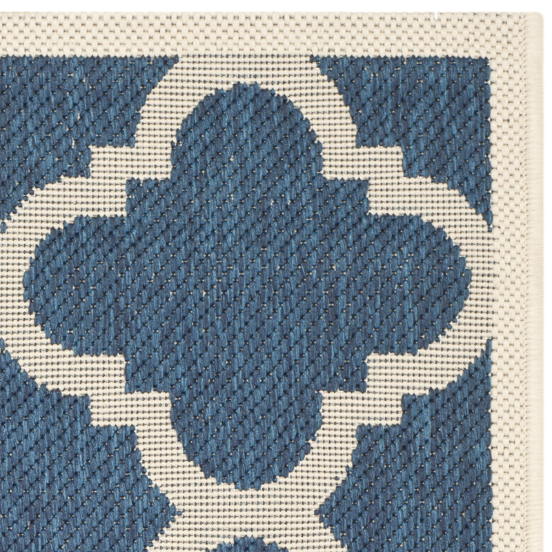 Kenny Hooked Navy/Beige Indoor/Outdoor Rug, Rectangle 122 x 170 cm
