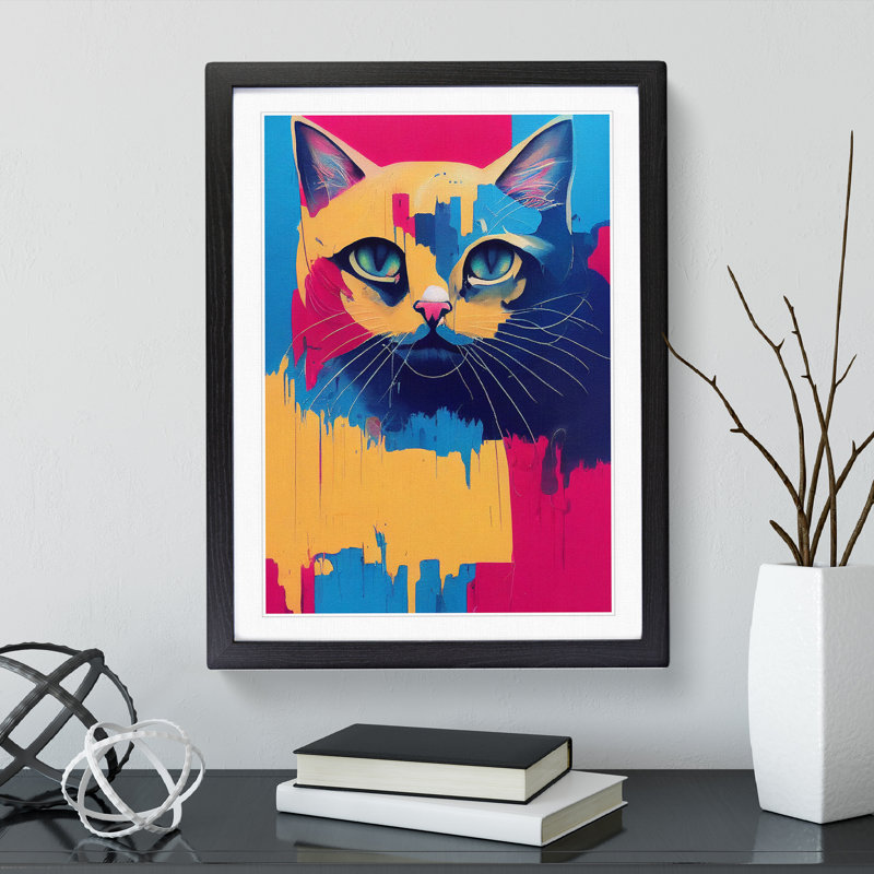 Cat Drip - Single Picture Frame Print, Black, 46cm H x 34cm W x 2cm D
