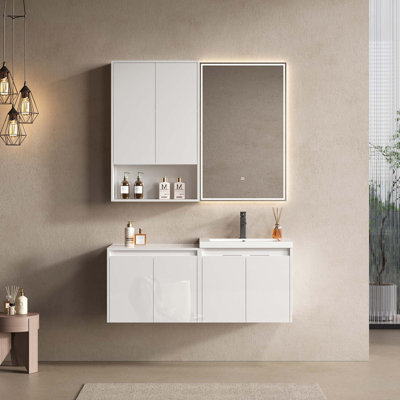 48" Bathroom Vanity With Resin Sink, 1-Wall Cabinet And 1-Side Cabinet,Float Mounting Design