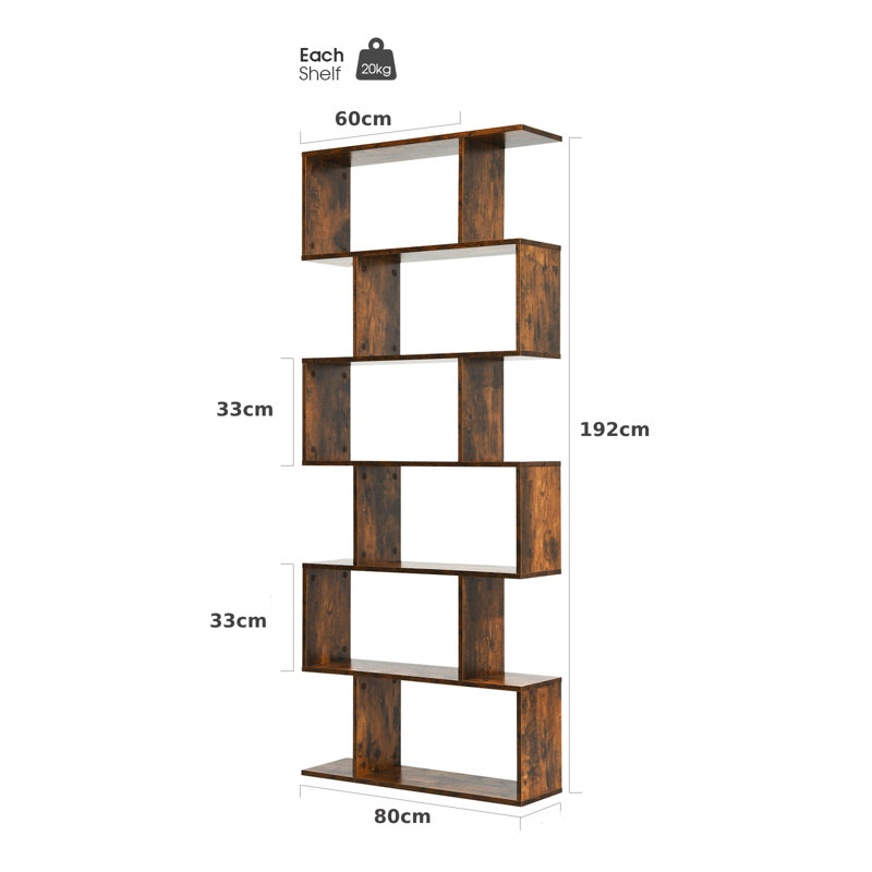 Nafeeza 192cm H x 80cm W Geometric Bookcase, Brown, (6 Shelves) 192cm H x 80cm W x 23cm D".