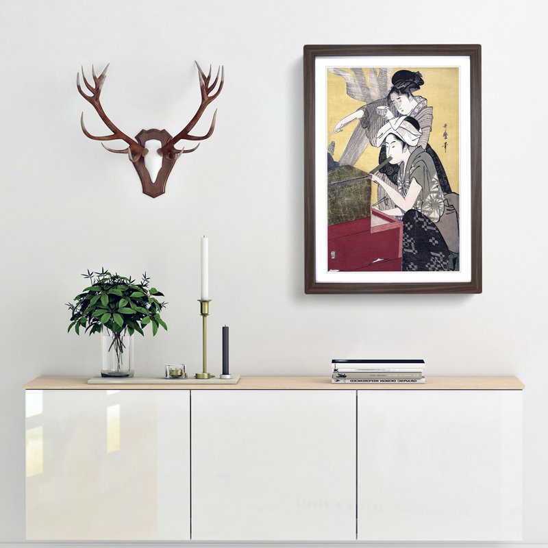In the Kitchen by Kitagawa Utamaro - Picture Frame Art Print, Walnut Framed, 48cm H x 36cm W x 2cm D