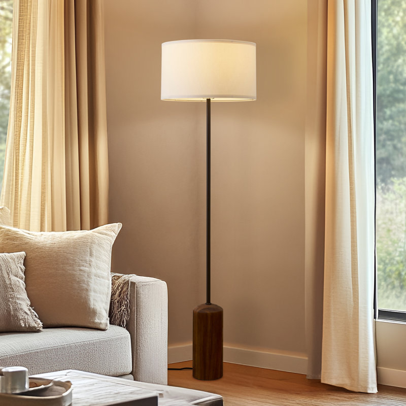 Oren 60" Modern Classic LED Standing Floor Lamp With Heavy-Weighted Base In Walnut Finish