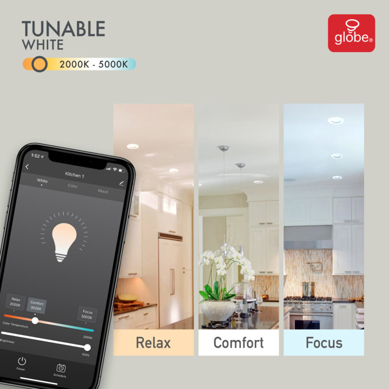 Smart 4'' Aluminum LED Globe Recessed Light Kit with Voice Control
