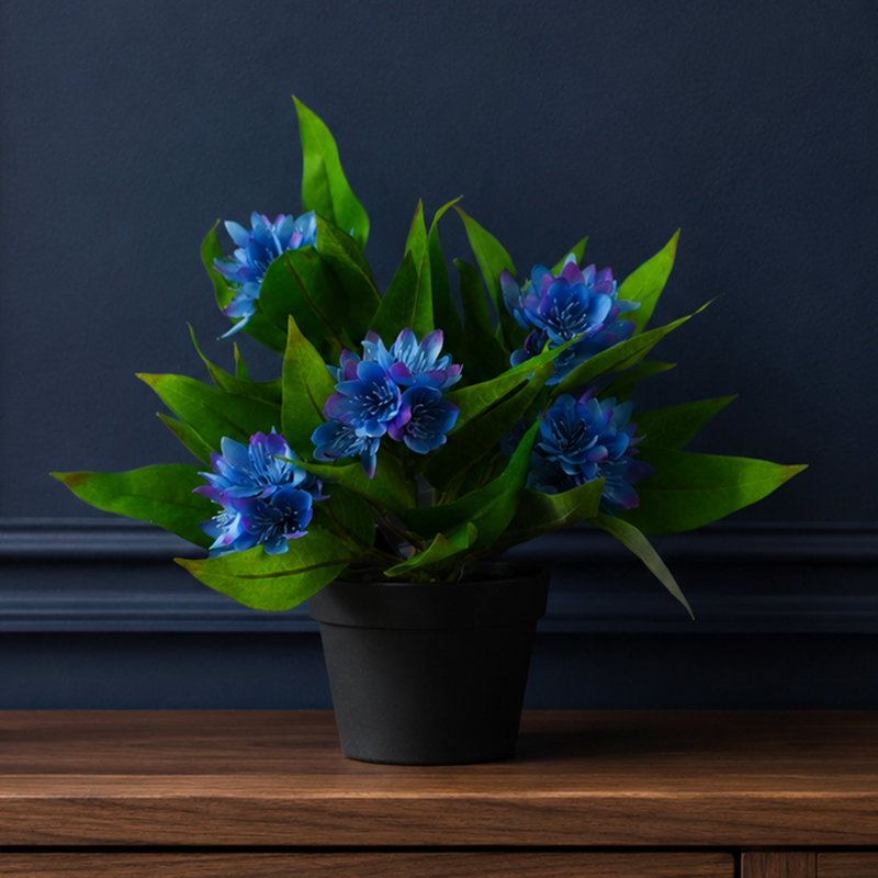 Plastic, Silk Freesia Arrangement in Pot, Blue