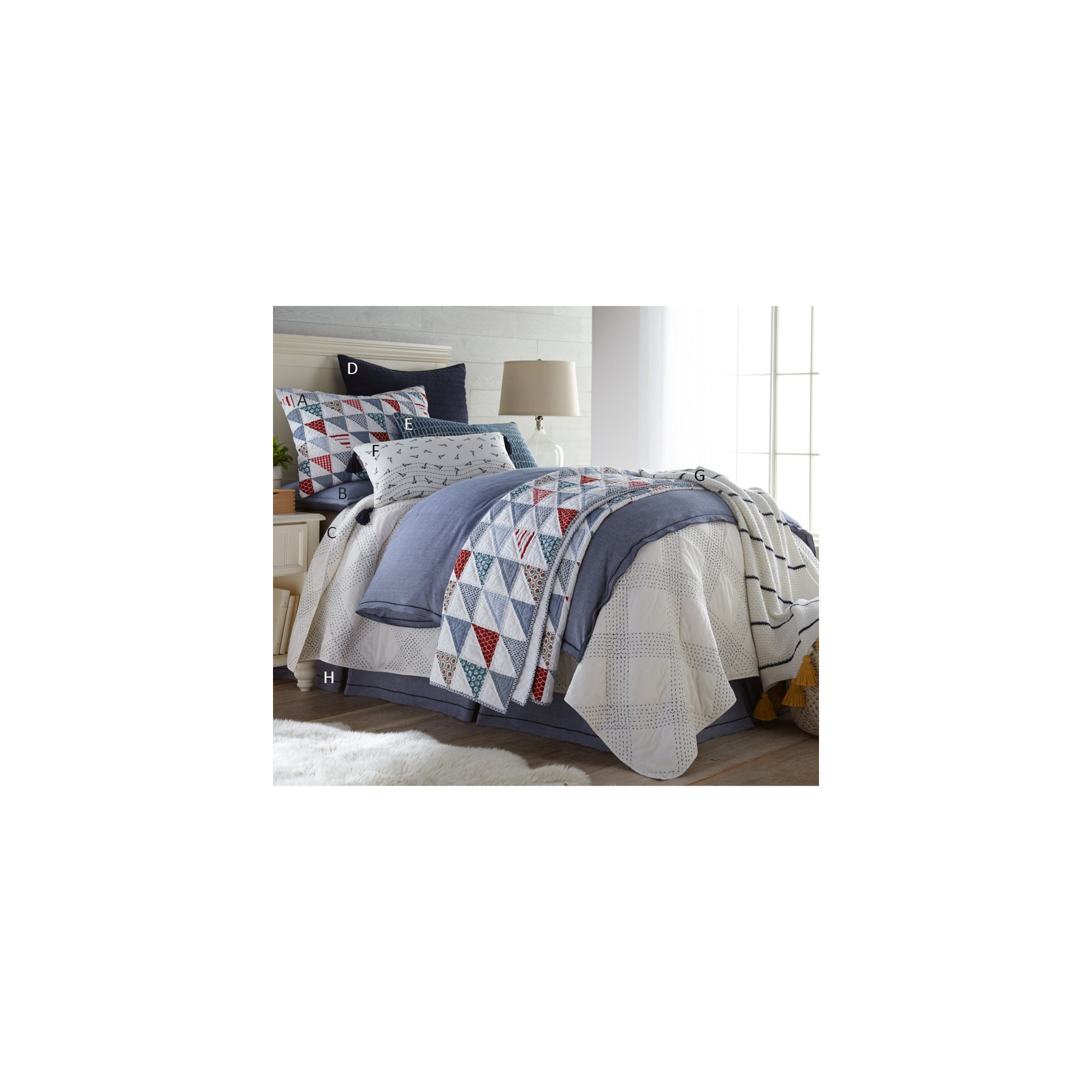 Feba Cotton Quilt, Twin Quilt, White/Indigo