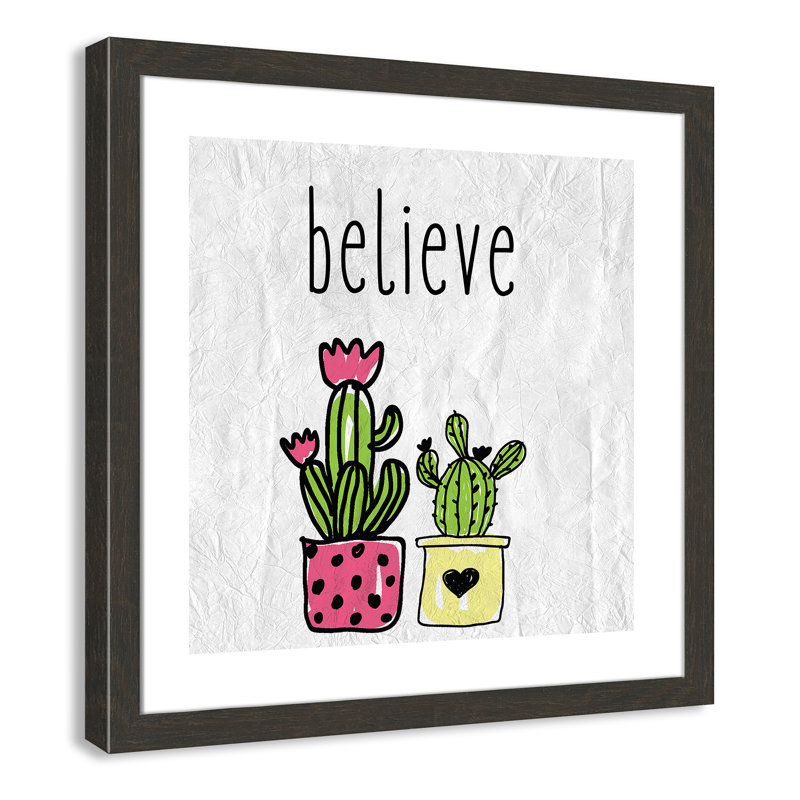 Cactus B, art encadré, H 22,5 po x l 22,5 po x P 0,6 po, Cadre plat à grain de bois noir