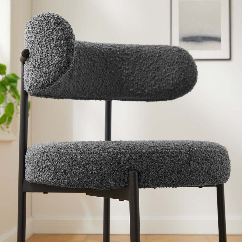 Charcoal Black Boucle Fabric Adjustable Counter Stools Set of 2