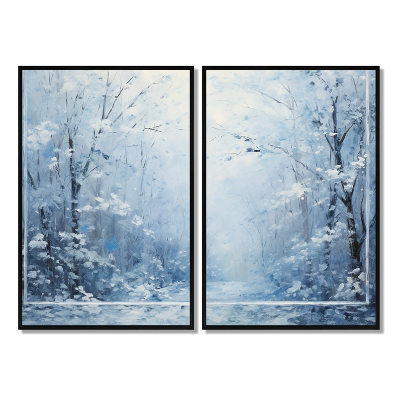 Paysage d'hiver, neige, forêt I - art mural blanc, Black, 36" H x 48" W, Impression encadrée flottante